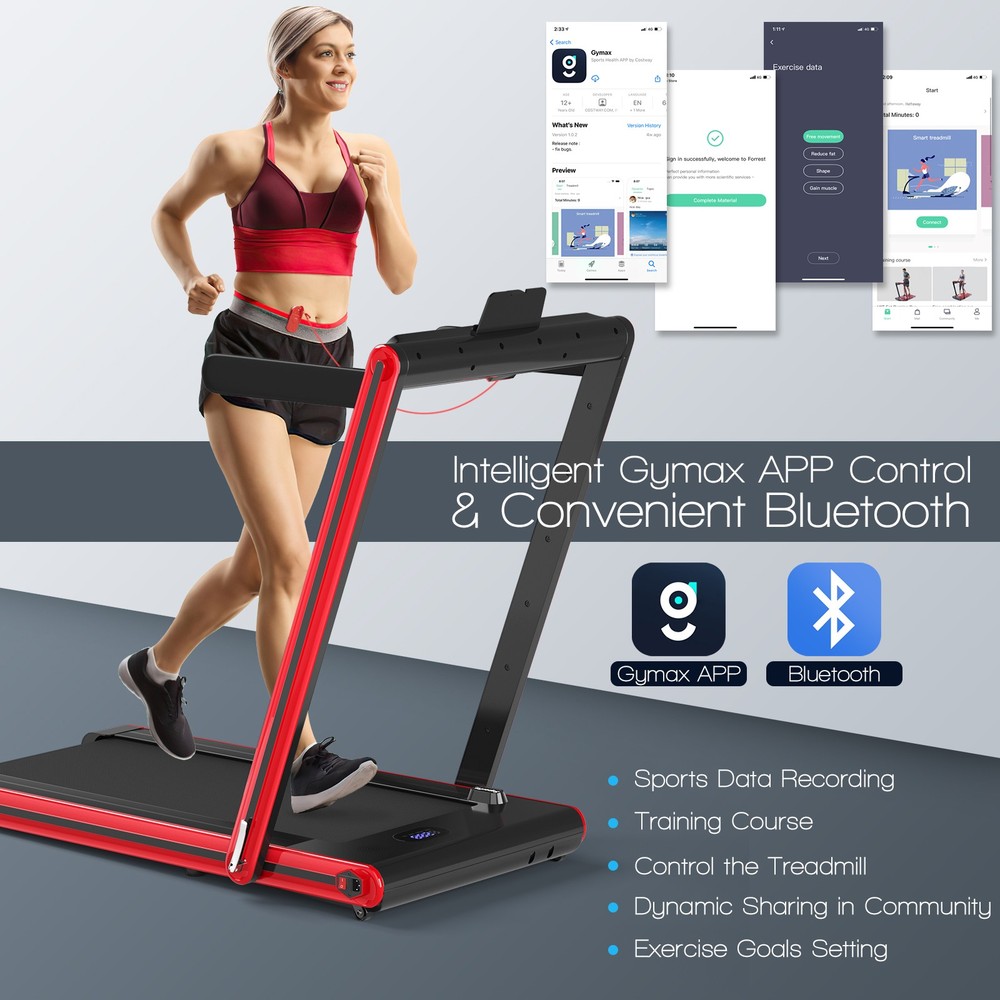 2-in-1 Folding Treadmill 2.25HP Jogging Exercise Machine W/ LED Display Red