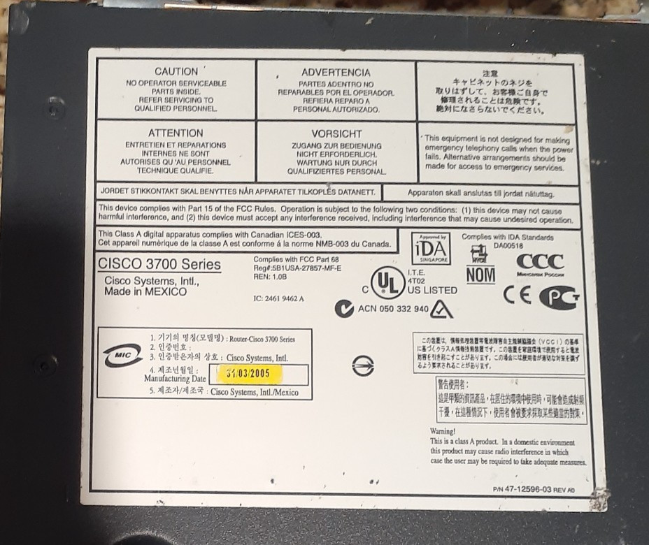 Cisco 3700 Series Modular Network Router With Rack Ears Tested No Compact Flash