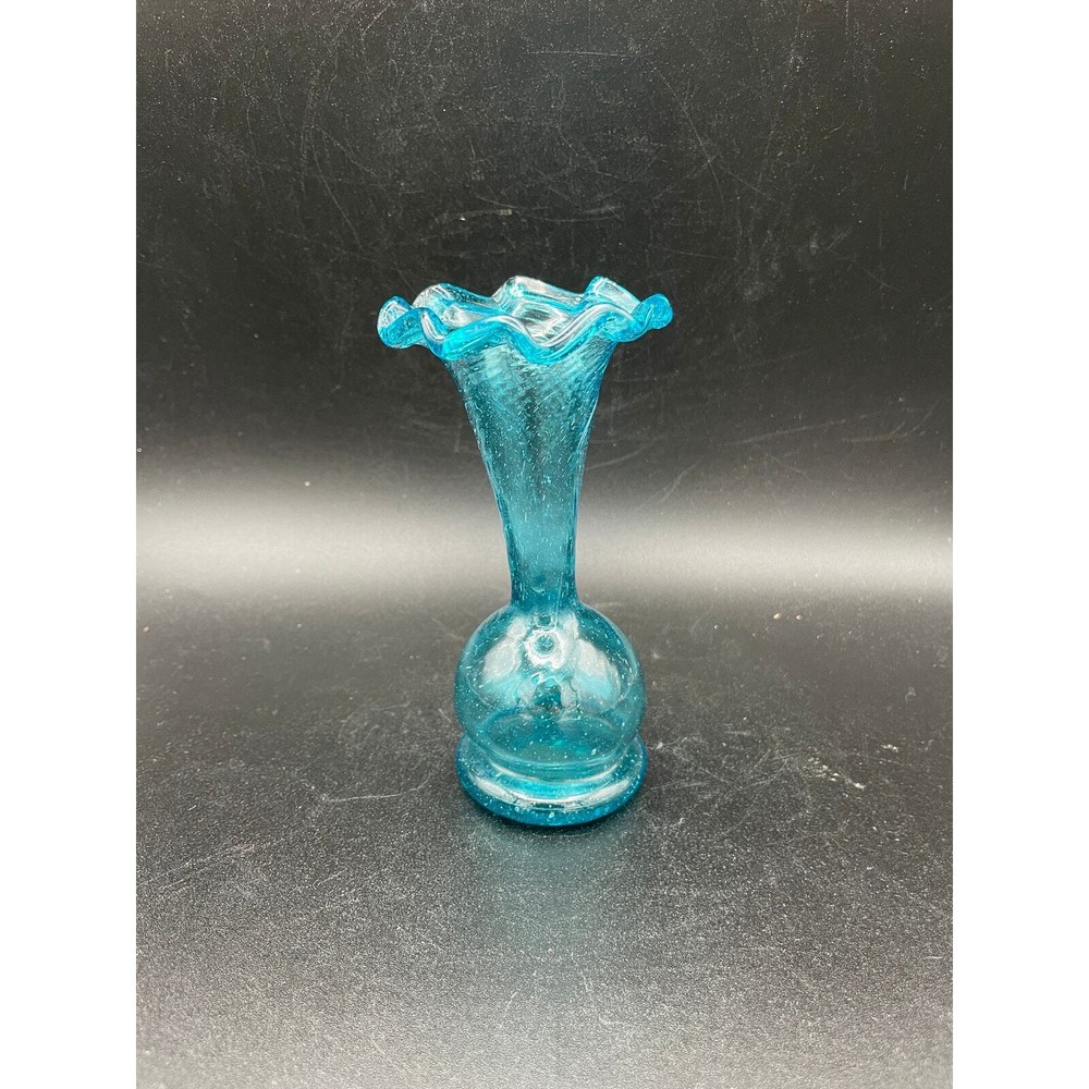 Hand Blown Teal Swirled Blue Bud Vase