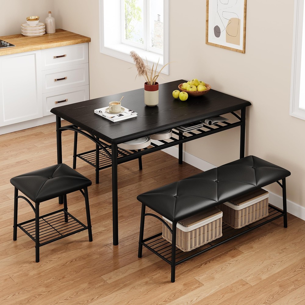 Dining Table Set for 4 Kitchen Table Set w/Upholstered Bench and Stools Storage