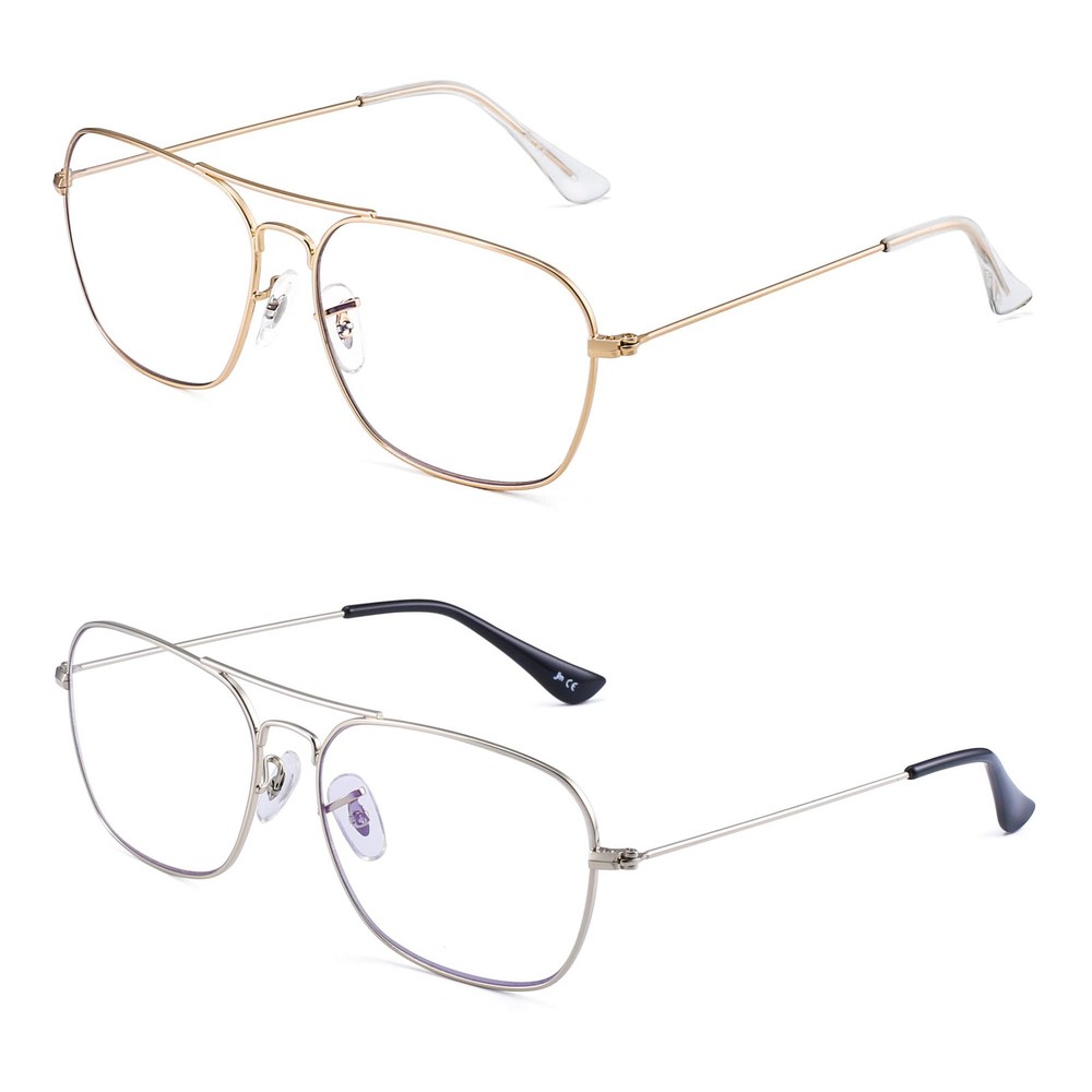 JM 2-Pack Aviator Blue Light Blocking Glasses, Square, Eye Protect, Computer