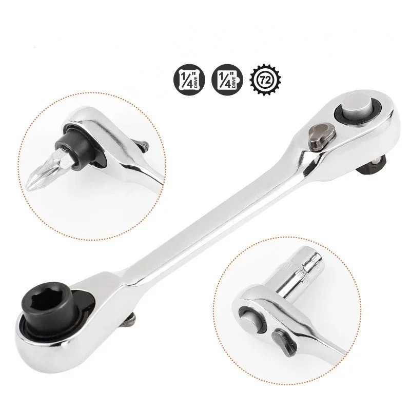 Double-Ended Quick Release Ratchet Wrench 1/4" Screwdriver Bit Socket Tool