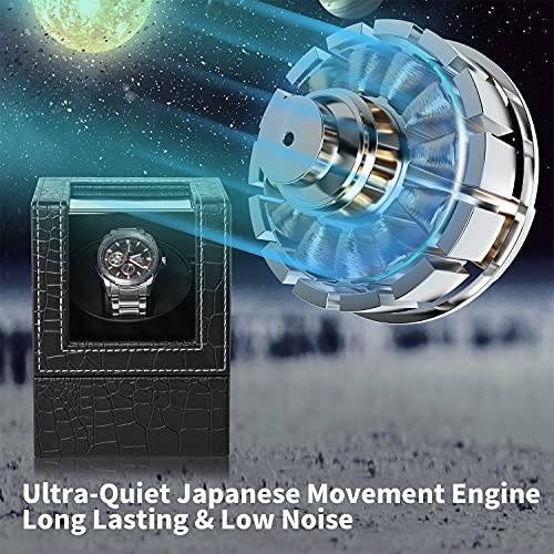 Automatic Single Watch Winder for Automatic Black Crocodile Pattern Leather