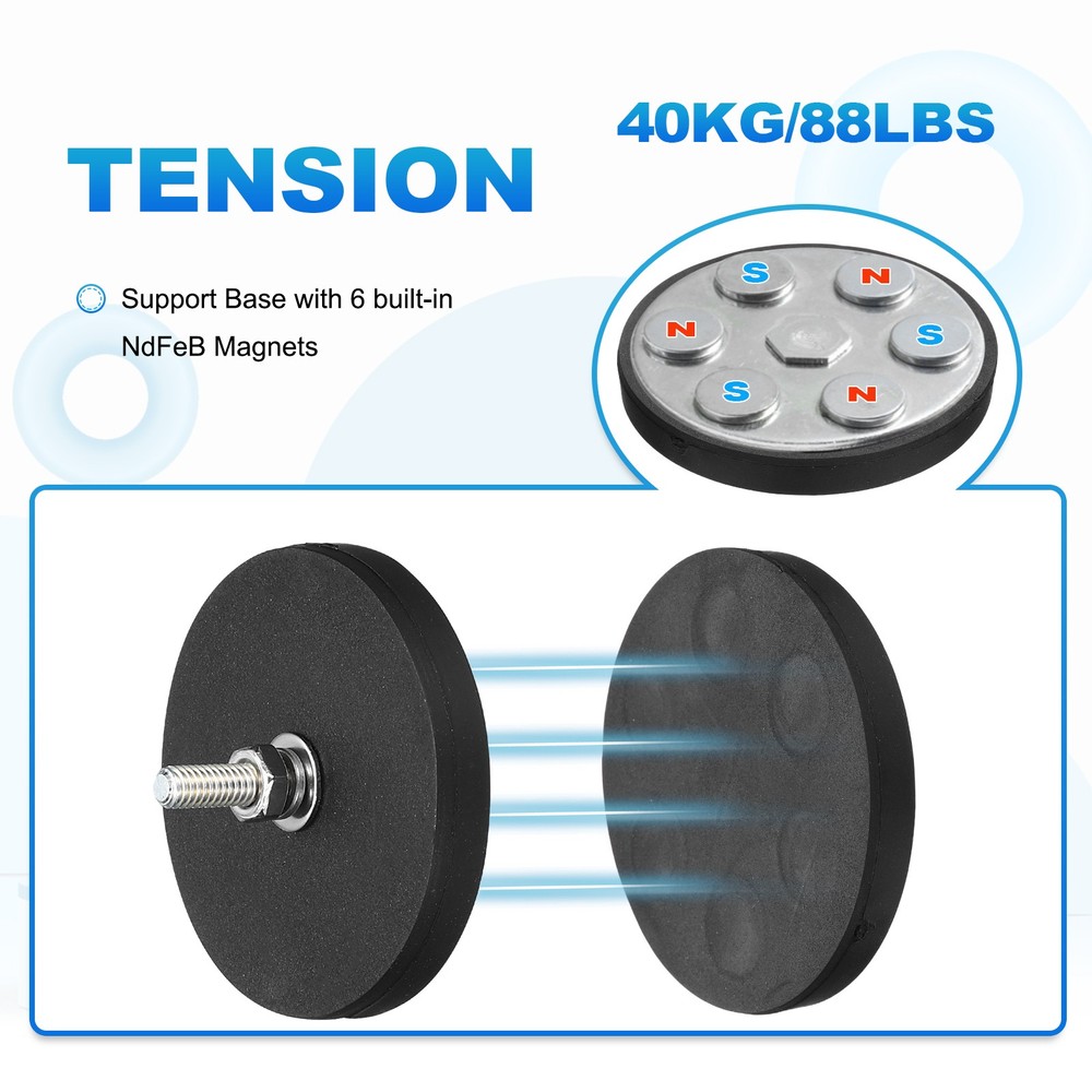 2Pcs 3.5" Rubber Coated Magnets, 88LBS Magnet Base with 1/4"-20 Threaded
