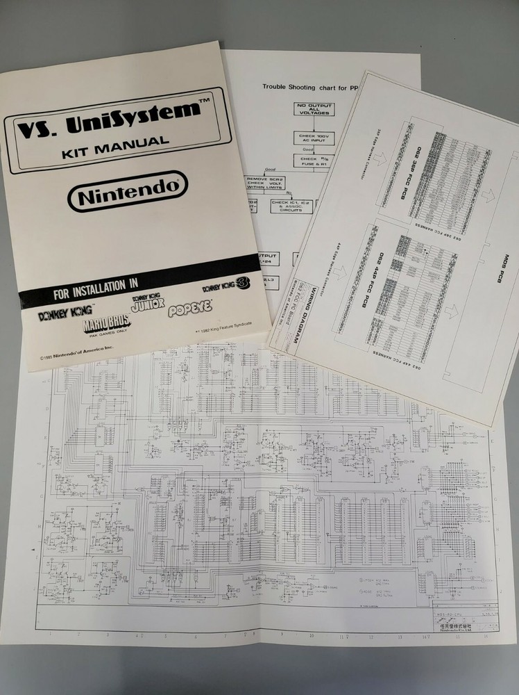 Original Nintendo VS Unisystem Kit Manual & Schematics Package