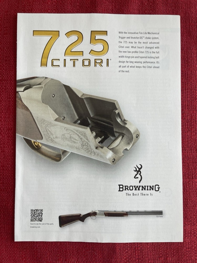 2012 Print Ad Browning 725 Citori Fire Light Mechanical Trigger Ad