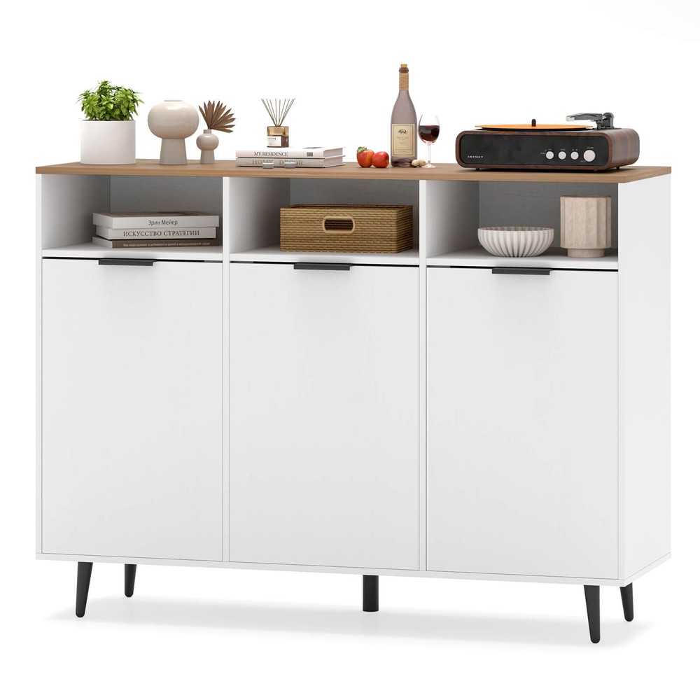 Buffet Sideboard w/3 Open Compartments 3 Doors 5-Posistion Adjustable Shelves