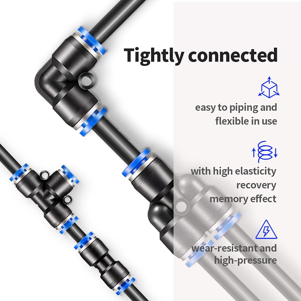 Pneumatic Tubing Black PU Air hose Pipe Tube Kit 6mm OD 4mm ID 39.4ft/12 Mete...