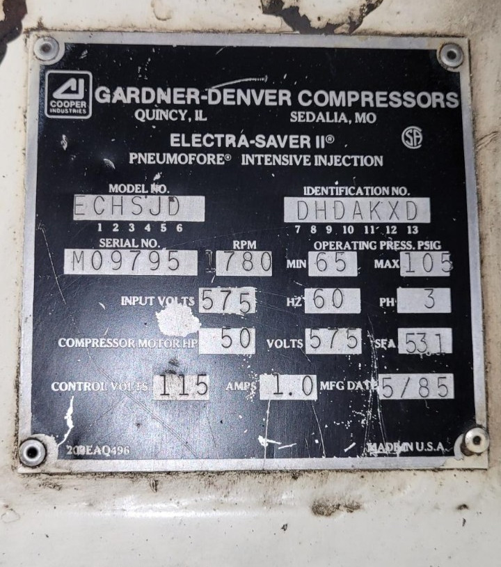 Gardner Denver 50hp Screw Compressor ECHSJP 4327 Hrs