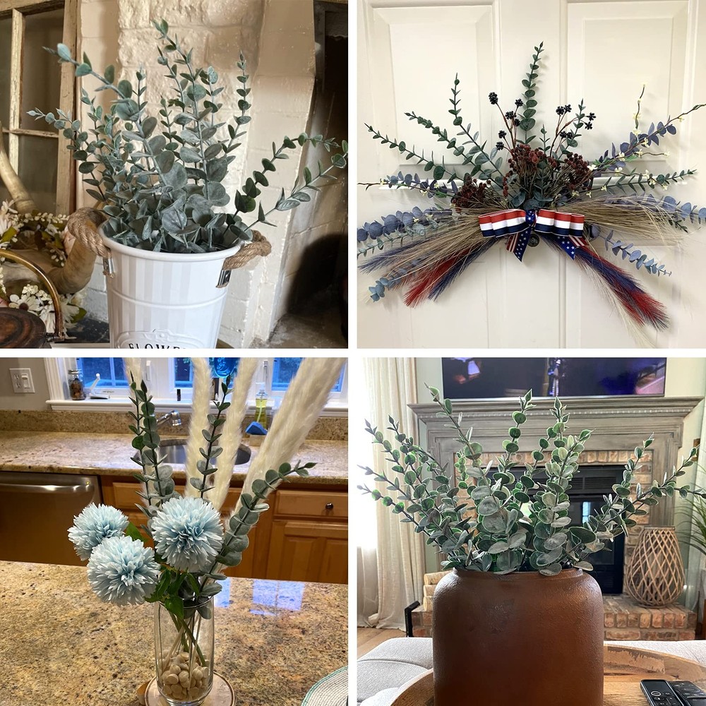 24pcs Eucalyptus Stems Artificial Eucalyptus Leaves Fake Greenery Branches Fa...