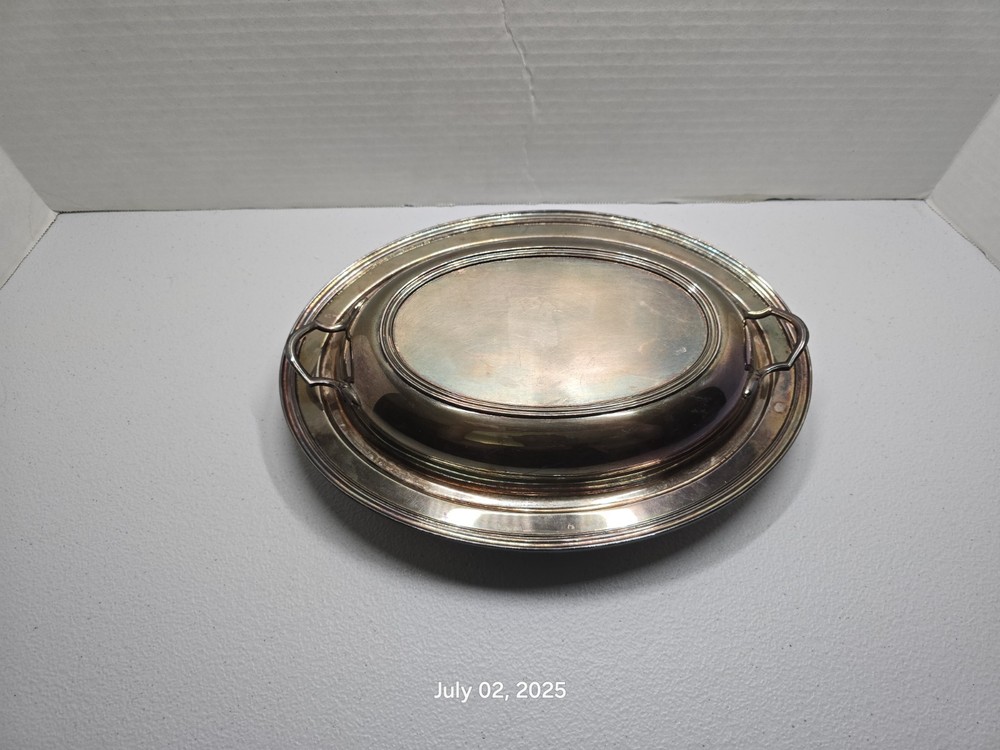 Crescent Silverware Co. Silverplate Split  Serving Dish Covered Antique 4057P