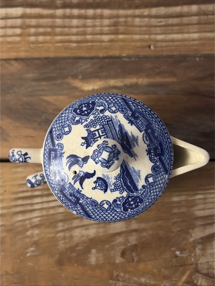 Vintage Stackable Creamer And Sugar Bowl Blue Pattern Unmarked