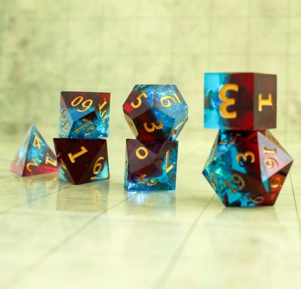 Blue & Red Sharp Edge Dice Set *Polyhedral Dice Set* Mystery Dice Goblin