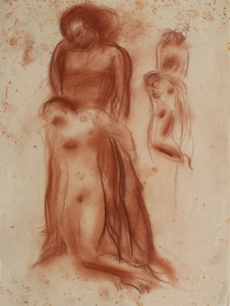 Willi Schmid Lovers Couple Drawing Rubella Expressionism Unsigned 1940s