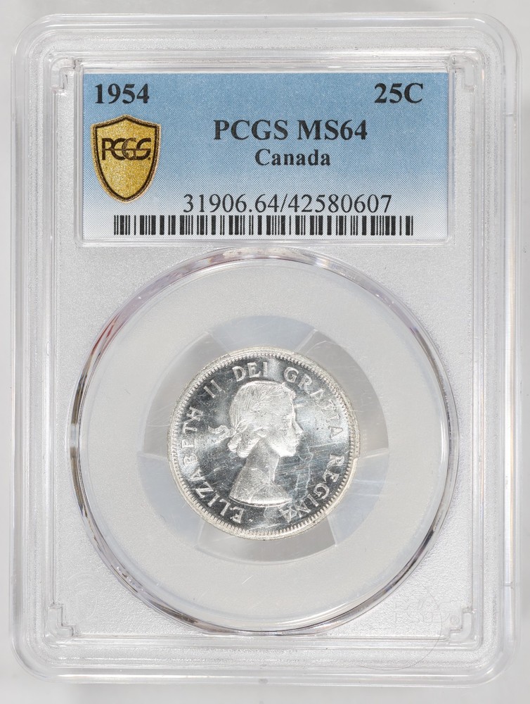 1954 Canada 25 Cents PCGS MS64