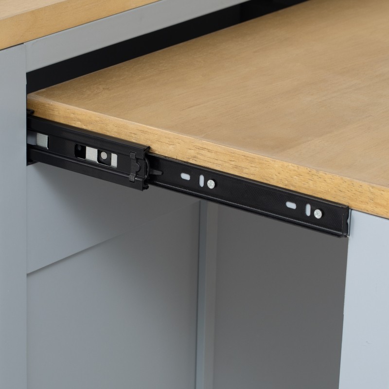 Kitchen Island with Extendable Dining Table, Rolling Wheels, Storage, Power