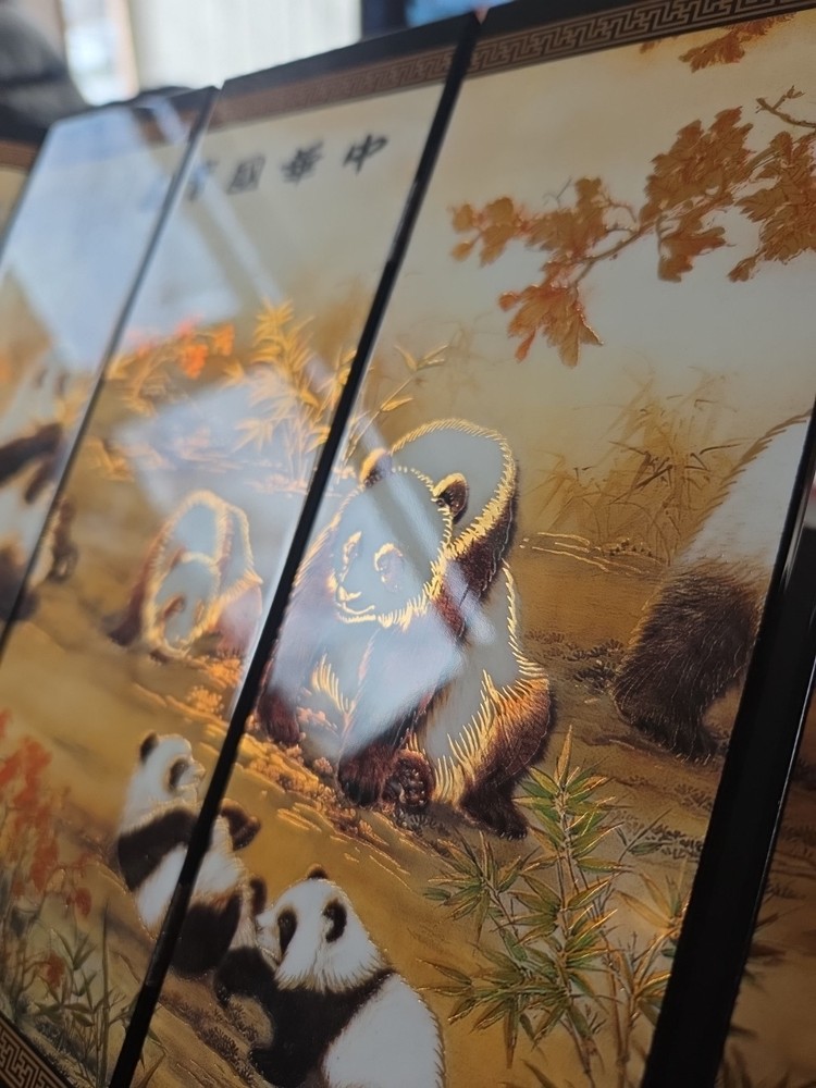 Chinese Giant Panda Table Top 6 Panel Folding Screen/Decor Beautiful! 9.5x18