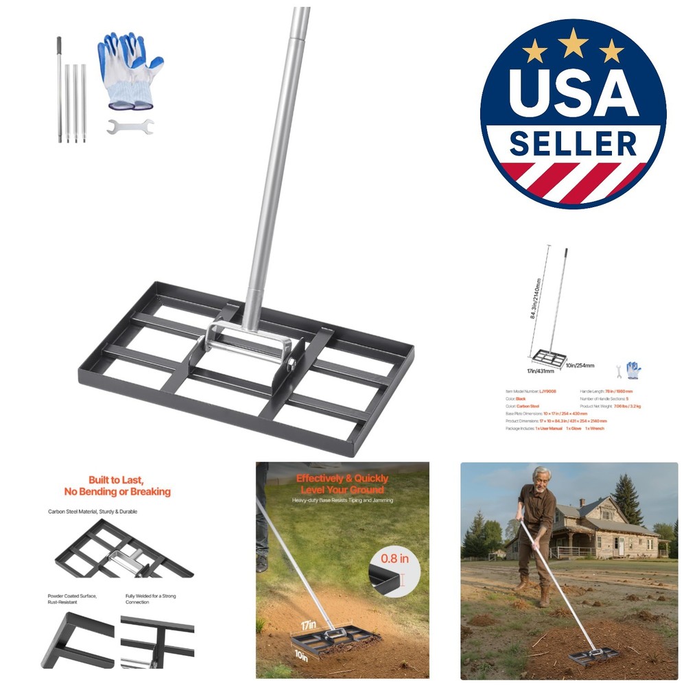 Comfortable Garden Leveling Rake for Lawn & Golf Course - 5 Height Adjustable