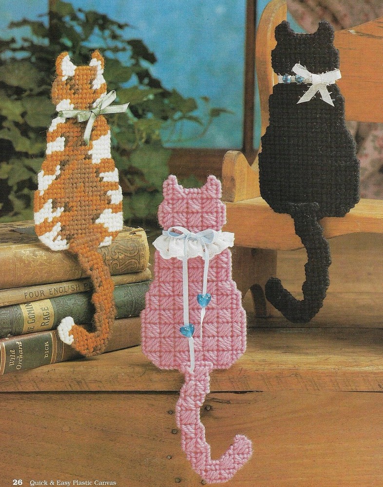 PRETTY KITTY SHELF SITTERS CATS HOME DECOR PLASTIC CANVAS PATTERN INSTRUCTIONS