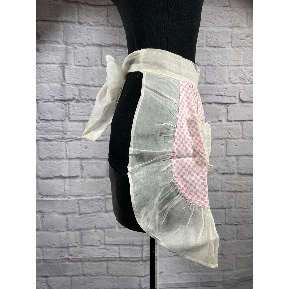 Vintage pink and white gingham hostess apron