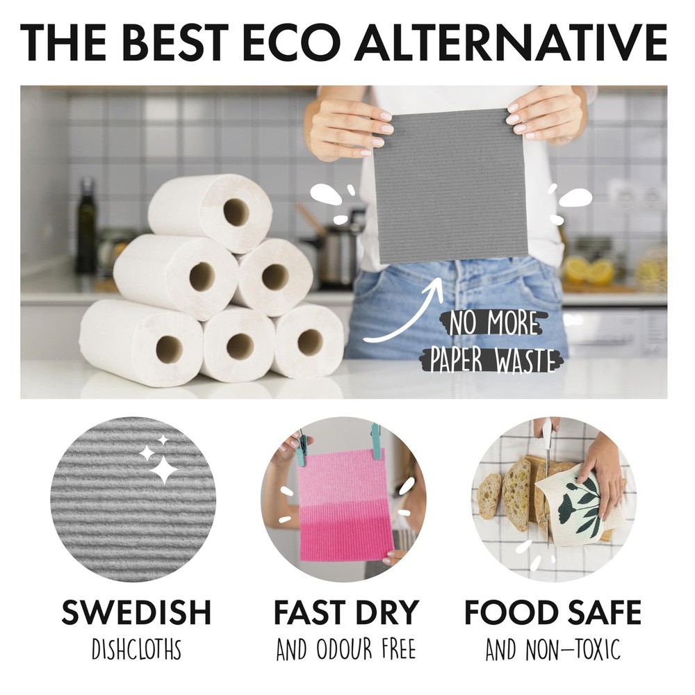 SUPERSCANDI 6 Pack Swedish Dishcloths for Kitchen - 100% Biodegradable & Comp...