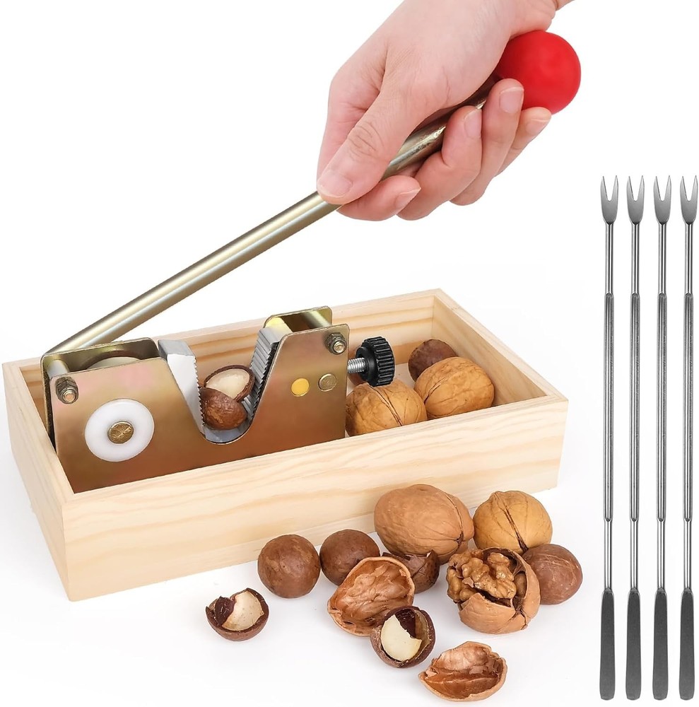 Durable Adjustable Nut Cracker with Rust-Resistant Finish & Picks - 9.84 in
