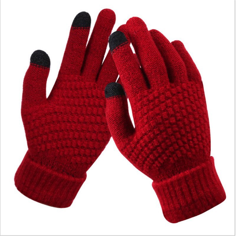 Women's Knitted Gloves Winter Touch Screen Gloves Warm Thick Solid Mittens