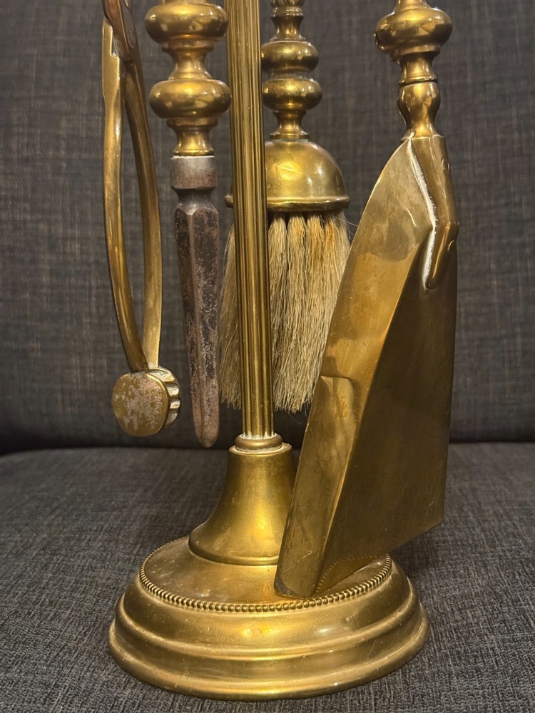 Antique Brass Miniature Fireplace Coal 4 Pc Tool Mantel Table Pineapple Finial