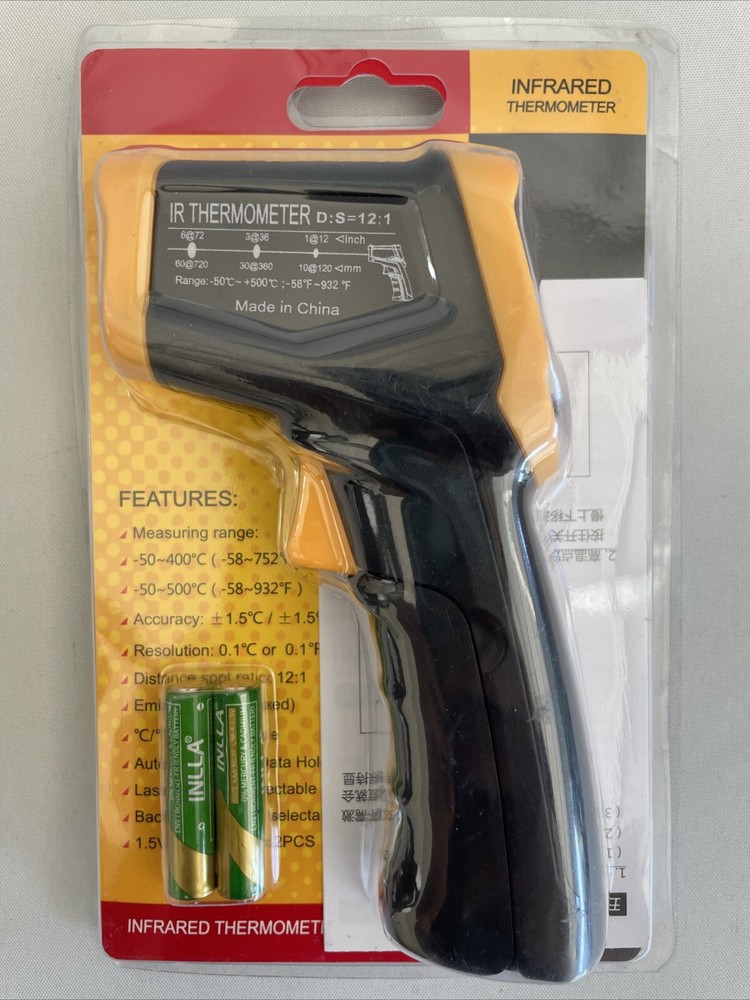 Non-Contact Infrared Thermometer w/Backlit LCD / Digital Laser Pyrometer
