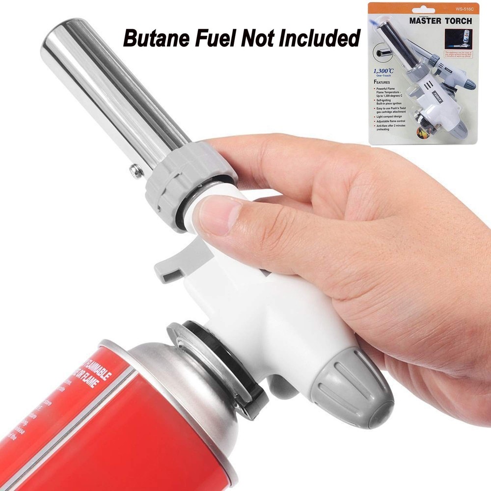 FunOwlet Butane Torch, Reverse Use Culinary Kitchen Small, White and Silver