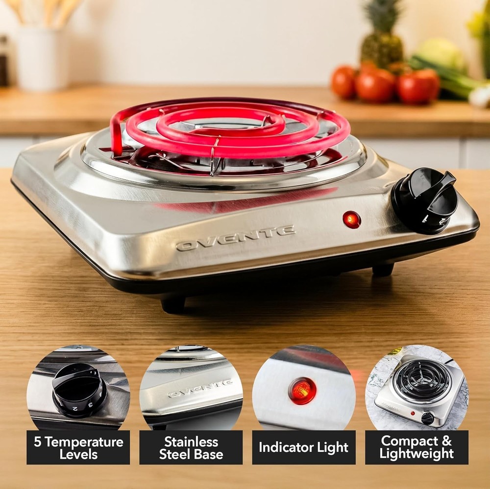 Efficient 1000W Coil Burner with Adjustable Temperature - Perfect for Indoor Use