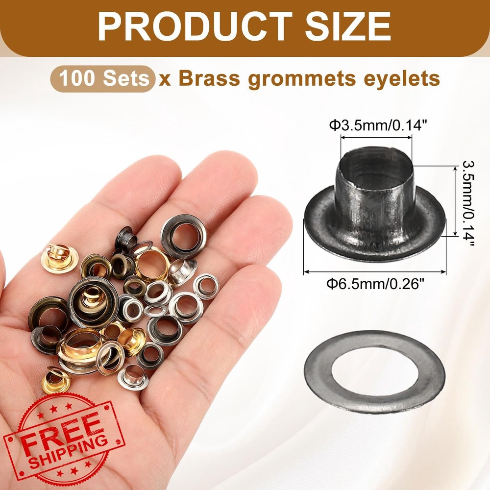 uxcell 100 Sets Black Grommets Eyelets 3.5mm Brass with Washers