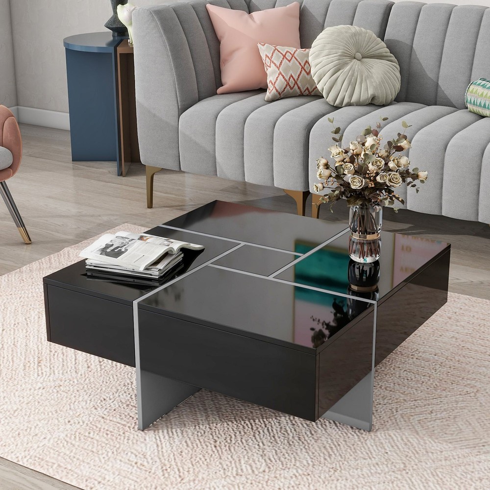 Vinsetto Coffee Table with 4 Hidden Storage Compartments