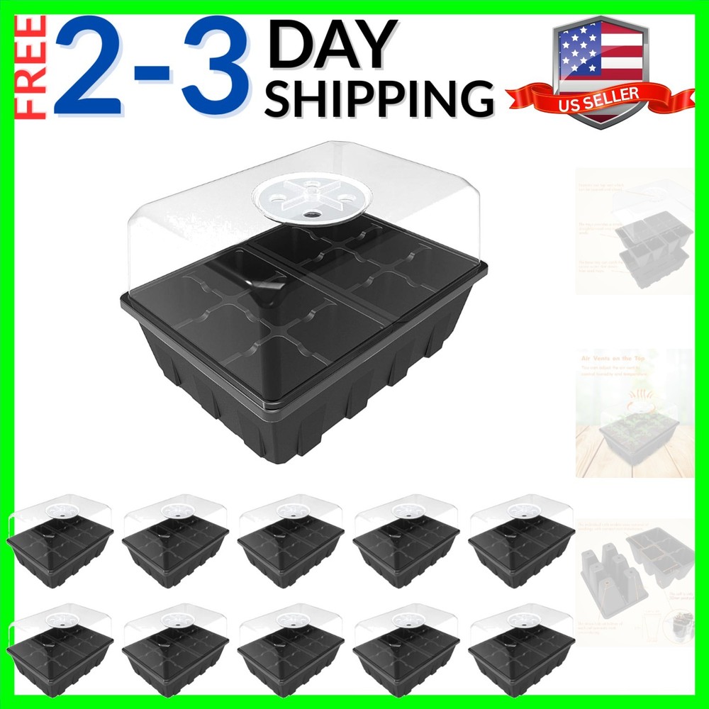 10 Pack Seed Starting Tray, Plant Germination Trays, Seed Starter Kit with Ad...