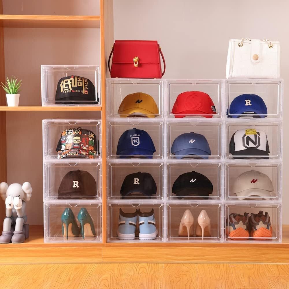 6-Pack Hat Organizer Transparent Hat Storage Box Stackable Clear Hat Rack