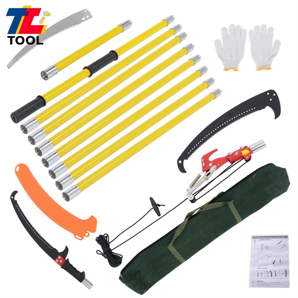 Tree Pole Pruner Durable Tree Trimmers Handle Manual Branches Yellow 30 Feet