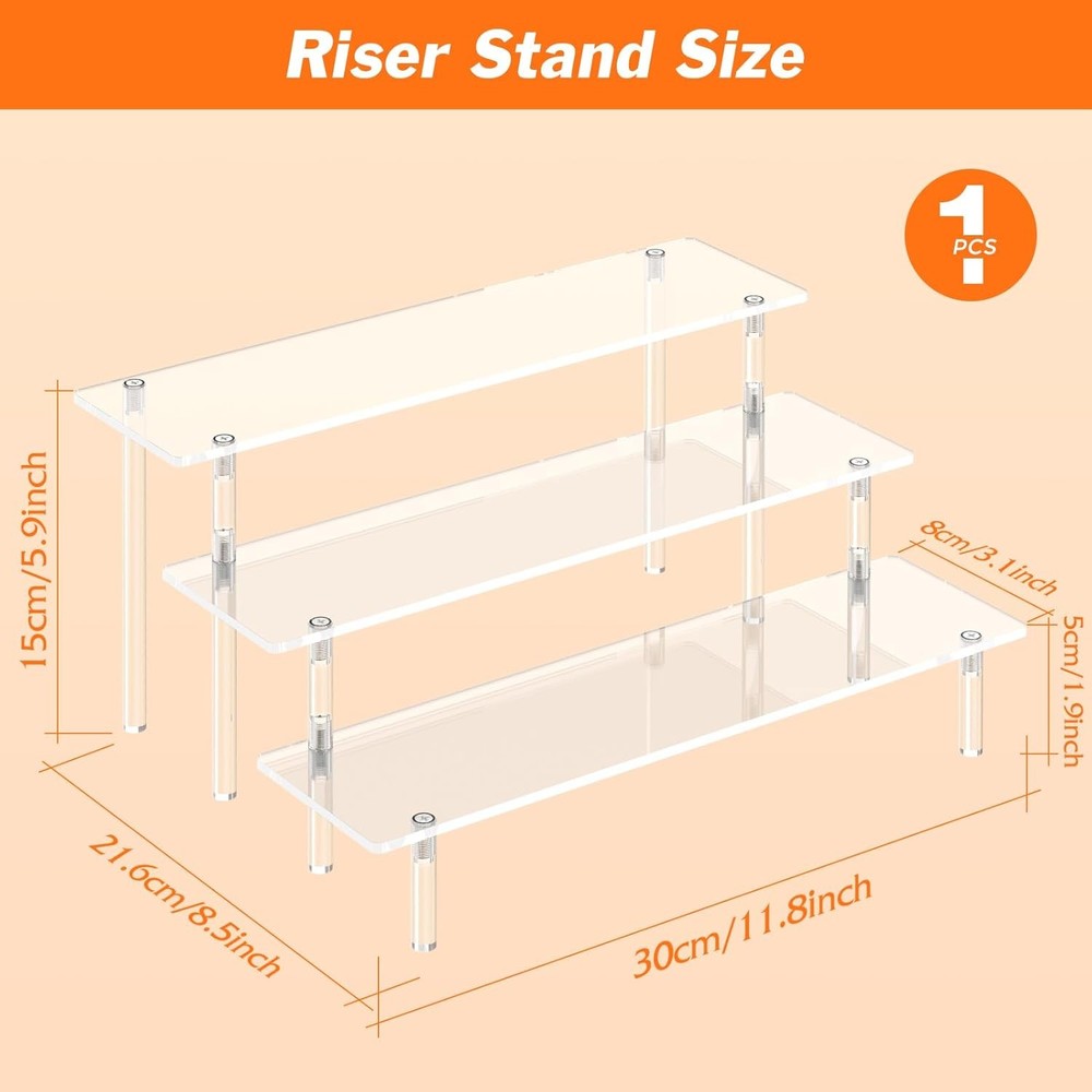 3 Tier Acrylic Display Risers, Large Perfume Organizer Stand, Clear Cupcake Stan