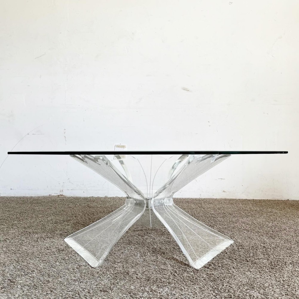 Postmodern Octagonal Beveled Glass Top Lucite Coffee Table