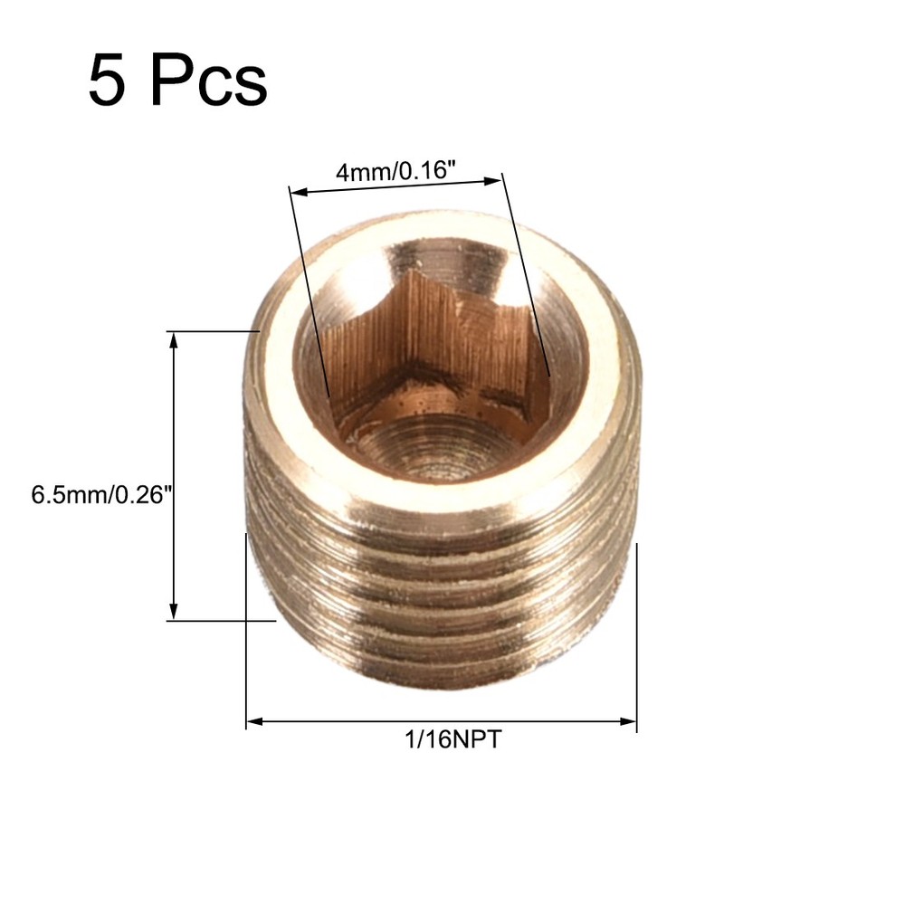 Brass Pipe Fitting - Hex Counter Sunk Plug 1/16NPT Male Socket Pipe Plugs 5pcs