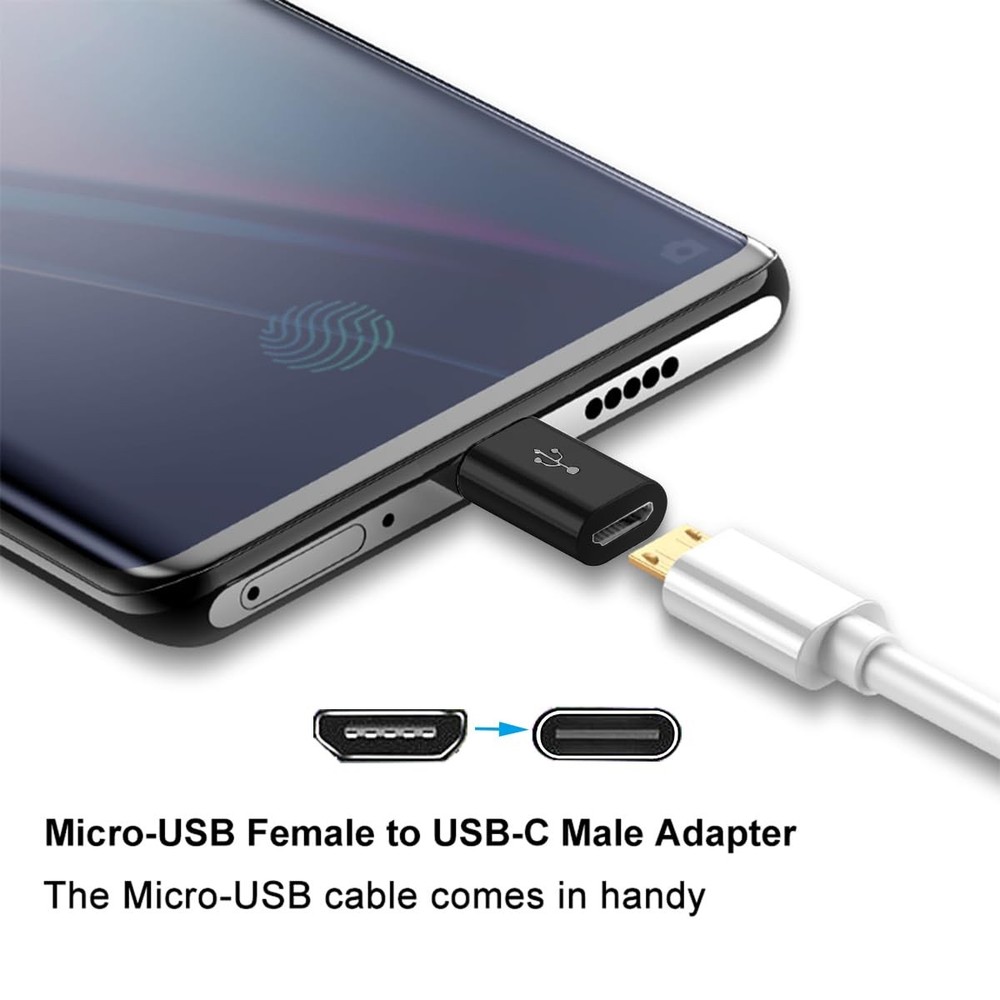 Micro USB to C Adapter 4 Pack, Type C Male Female Black