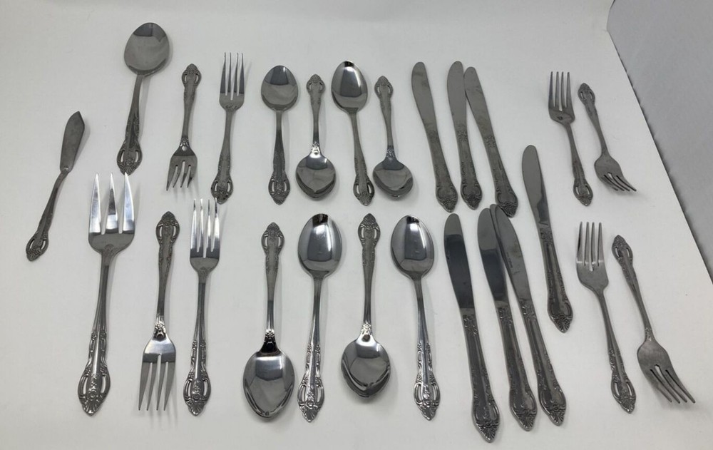 Belagio Stainless Baroque Ornate Pierced Floral Scroll Flatware Partial Set