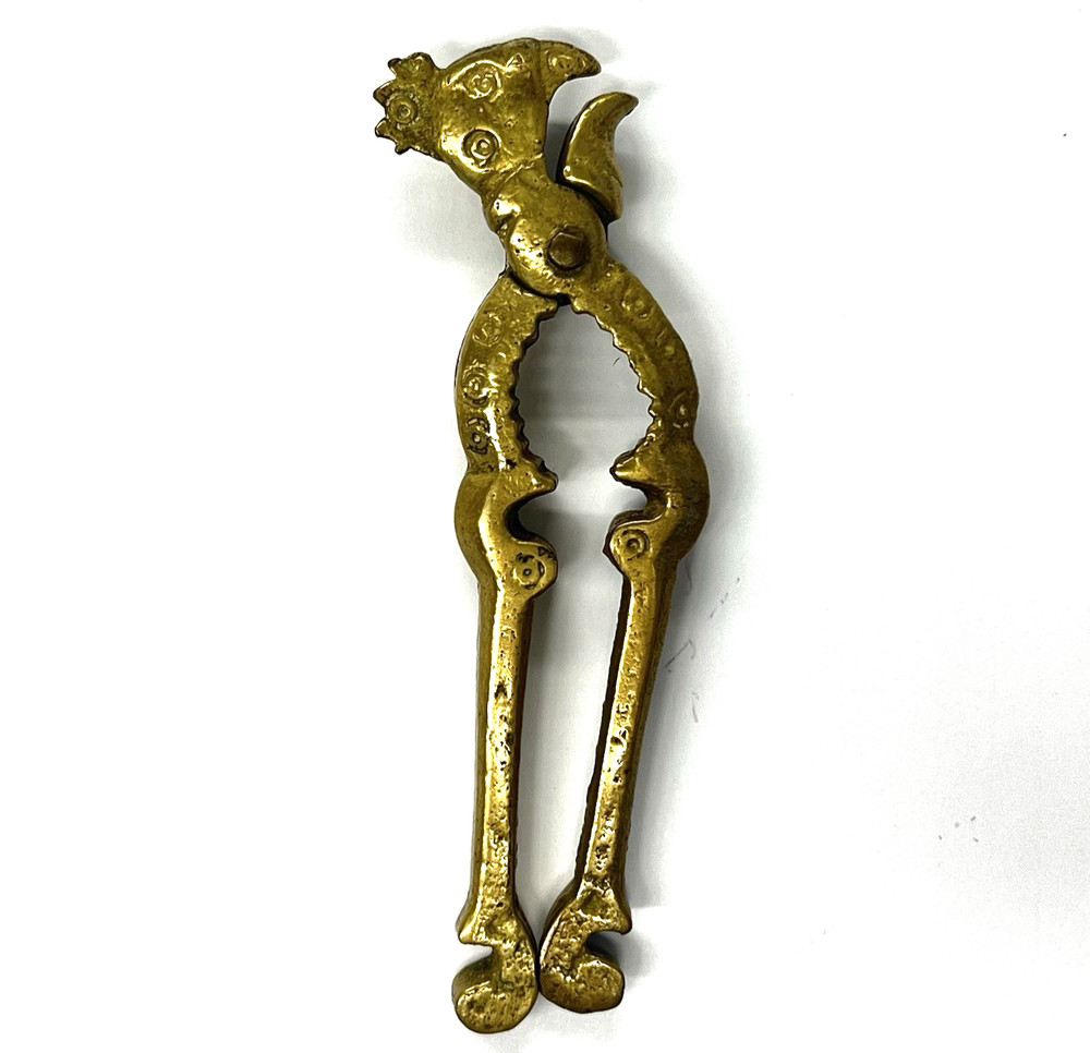 VTG Solid Brass Rooster Chicken Nutcracker Figural Rustic Farmhouse Cabincore