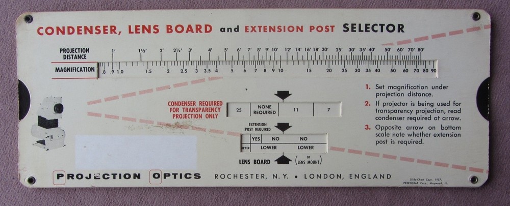 1957 Projection Optics Screen Size Computer for Transpaque Projectors Selector