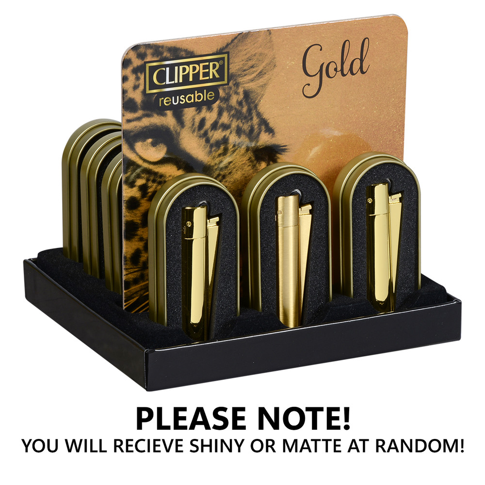 Clipper Metal Lighter - Refillable, Includes Case. Gold Style Butane Lighters