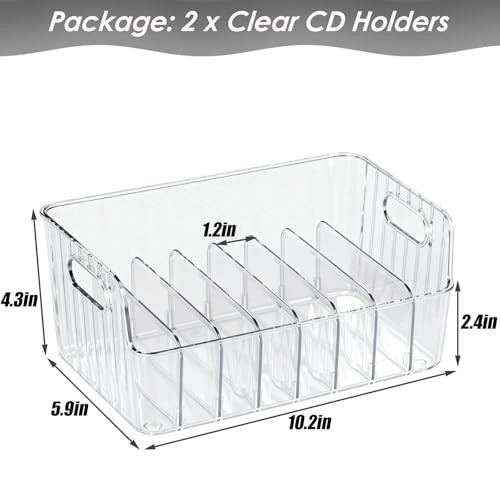 Clear CD Holder 2 Pack, Plastic CD Storage Box, CD Storage Racks, DVD Storag