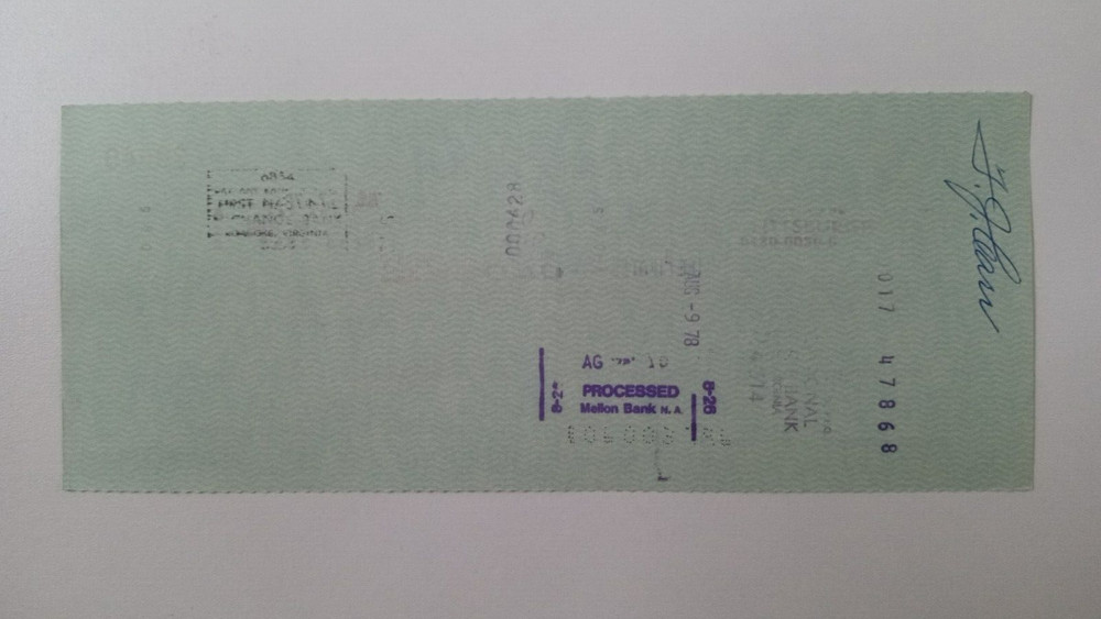 F.J. Carr: 1978 Pittsburgh Pirates Expense Check