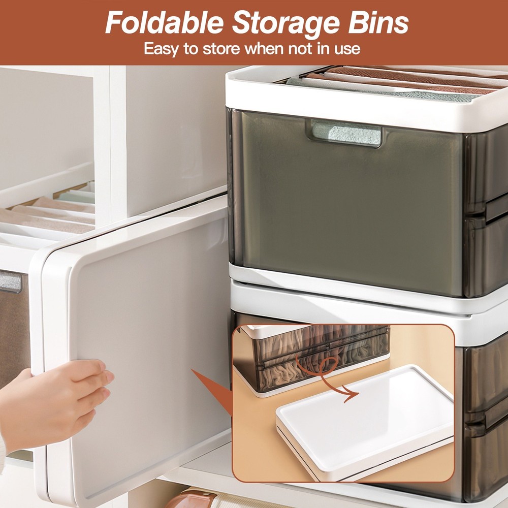 3 Pack Foldable Storage Bins with Lids Stackable Closet Organizer Plastic