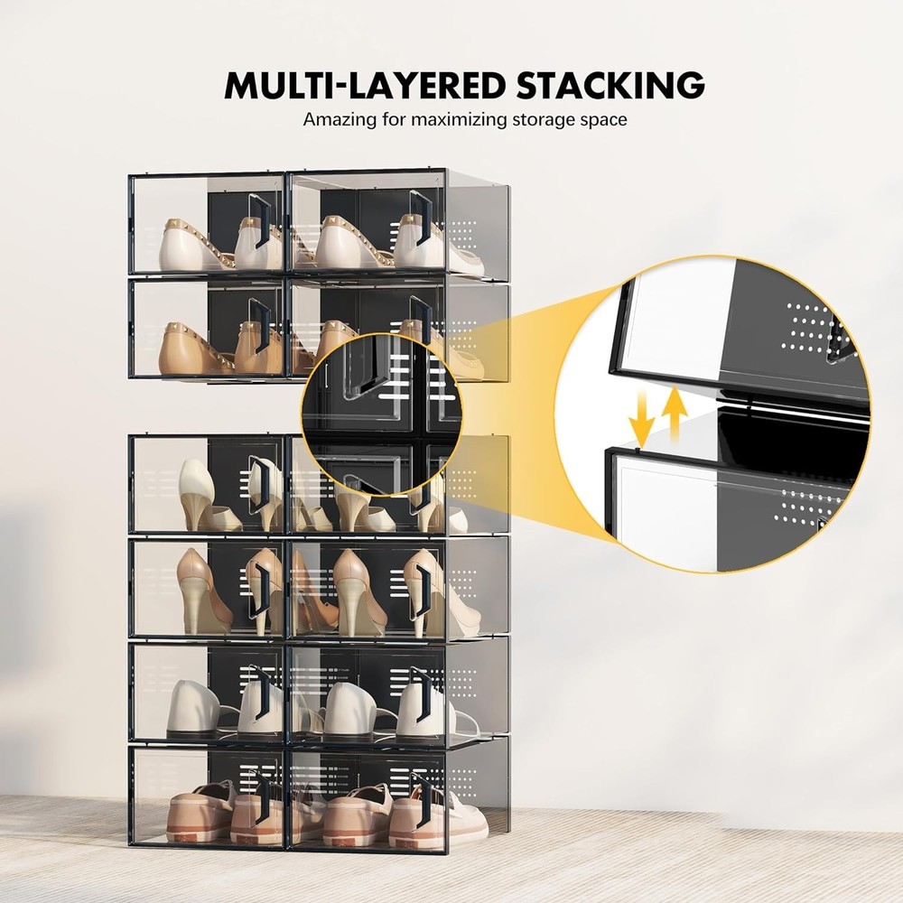 SEE SPRING XLarge Shoe Storage Box Fit Size 11, Clear Plastic Stackable Shoe ...