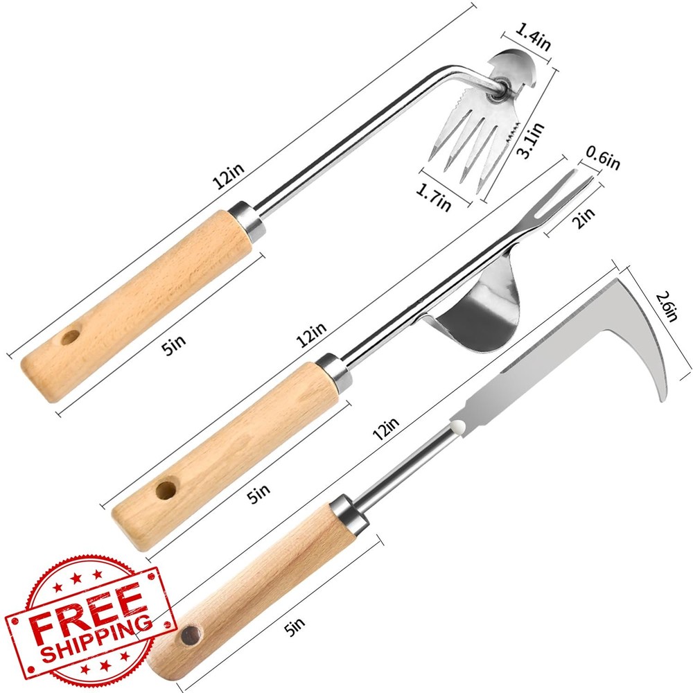 GANCHUN Weed Puller Tool 3 Pack Garden Stainless Steel Weeder