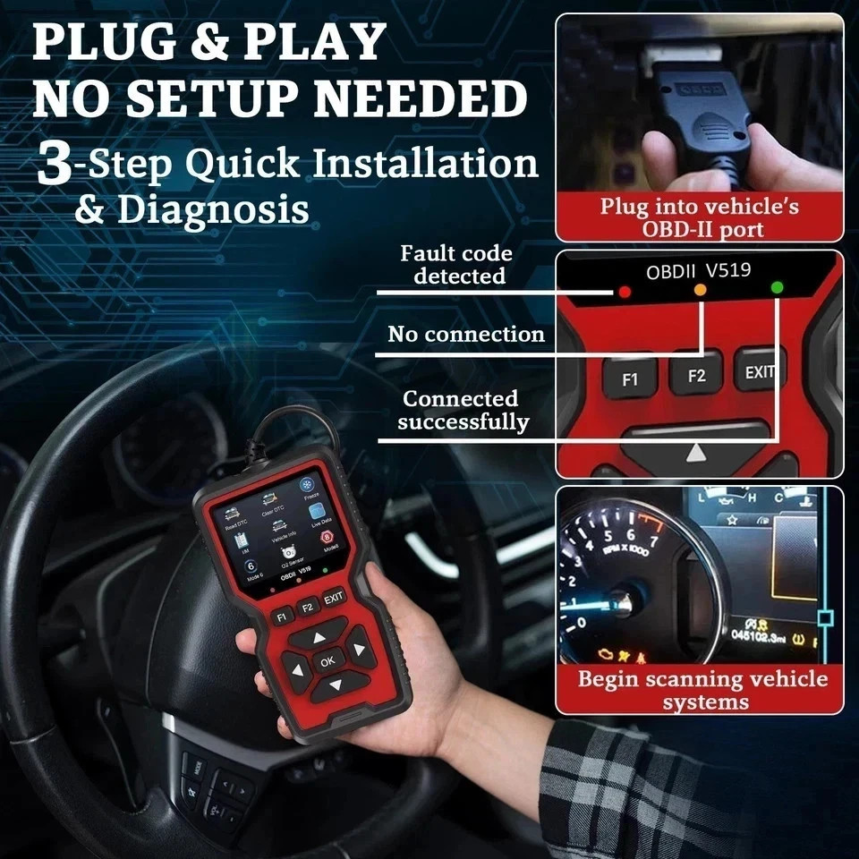 Professional OBD2 V519 Scanner - 2025 Upgraded OBDII + CAN Code Reader
